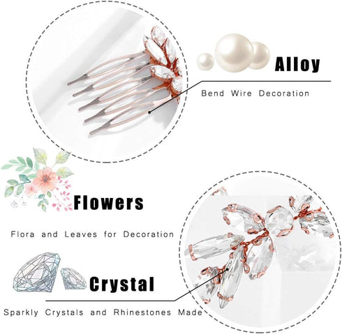 Unicra Wedding Crystal Hair Comb, Bridal Headpiece Accessories for Brides (Rose Gold)