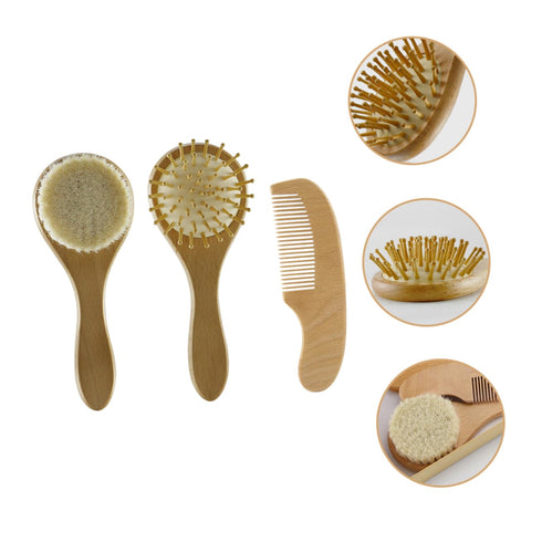 PERSELOSO Infant Soft Wooden Hair Comb for Gentle Scalp Grooming for Newborn Hair Care and Bath Time