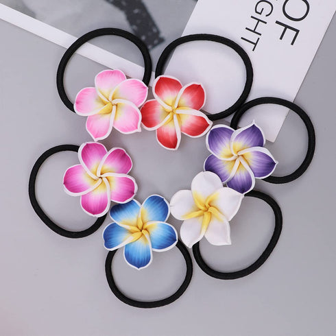 ifundom Hawaiian Flower Hair Ties, 12PCS Plumeria Soft Ceramic Hair Rings for Women Girls