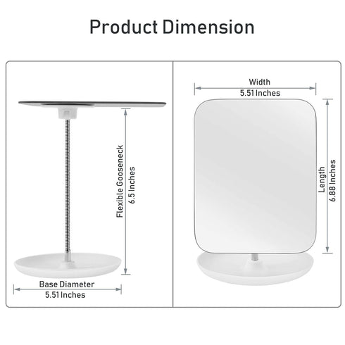 Table Vanity Mirror with Stand - Makeup Mirror for Desk - Adjustable Flexible Gooseneck, 360°Rotation Folding Portable Bathroom Shaving Cosmetic Mirror Square