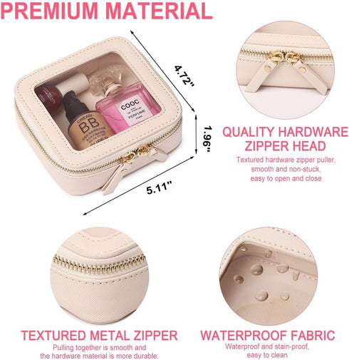 Clear Mini Makeup Bag, Transparent Travel Cosmetic Case & Toiletry Bag for Women, Clear Car Bag (C/Beige, MINI)