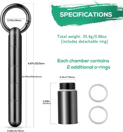TISUR Keychain Pill Holder, Portable Waterproof Titanium Pill Organizer for Daily Travel - Black