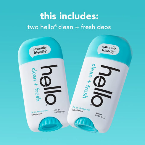 hello Activated Charcoal Deodorant, Fresh and Clean, Aluminum Free, 2.6 Ounce, 2 Pack, 24 Hour Odor Protection