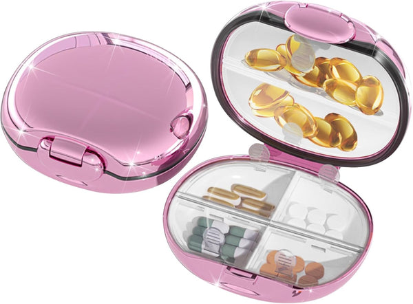 VirgoCCY Travel Pill Organizer, 6 Compartments Portable Pill Case, Luxury Plating Design, Weekly