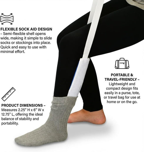NOVA Sock & Stocking Aid for Seniors Soft Terry Cloth, Flexible Easy-On Sock Helper with Long Pull Straps for Elderly