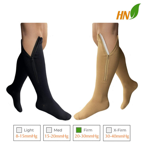 HealthyNees 2 Set 20-30 mmHg (2XL) Pairs Closed Toe Zipper Compression Fatigue Swelling Circulation Knee Length Socks