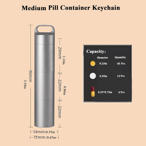 Small Keychain Pill Holder, 304 Stainless Steel Portable Organizer for Travel, Waterproof Pocket Container