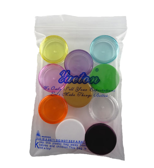 yueton 10 Empty Clear Body Multi Color Top Lid Plastic Sample Containers, 5 Gram Size Cosmetic Jars