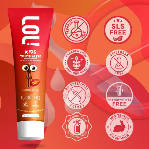 LOL Kids Fluoride-Free Toothpaste | Natural Whitening, Nano Hydroxyapatite, Probiotics, Cinnamon Jelly Joy