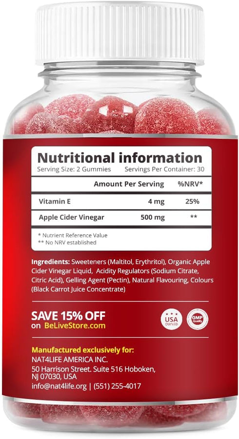 BeLive Apple Cider Vinegar Gummies - Sugar-Free Detox & Cleanse, Vegan, Keto Friendly, 60 Ct
