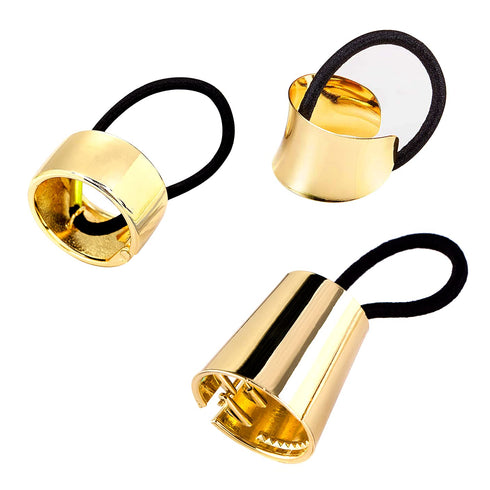 Ponytail Cuff Gold for Women - Metal Circle Elastic Hair Ties, Rubber Bands Holder, Fashion Hair Accessories Set of 3