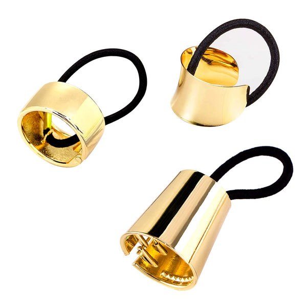 Ponytail Cuff Gold for Women - Metal Circle Elastic Hair Ties, Rubber Bands Holder, Fashion Hair Accessories Set of 3