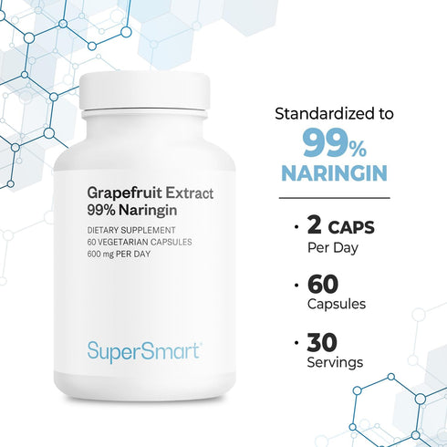 Supersmart Grapefruit Extract 600mg (99% Naringin) - High Potency GSE Supplement, 60 Vegetarian Capsules