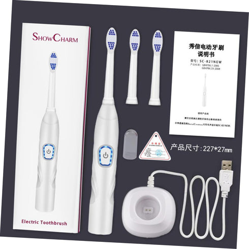 Set Electric Toothbrush for Kids - USB Charging, Gentle Bristles, White