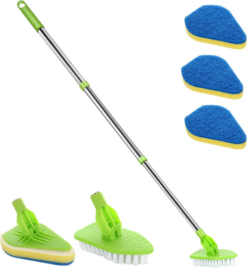 WVIOUOPU Scrub Cleaning Brush with Long Handle 35'' - Extendable Floor Scrubber with