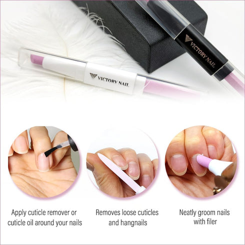 Victory Ceramic Stone Triangle Pusher & File (White, Black) Professional Nail File and Cuticle Trimmer Tools