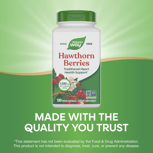 Nature's Way 180 Hawthorn Berries - Traditional Support for Heart Health* - Non-GMO Project Verified - Herbal