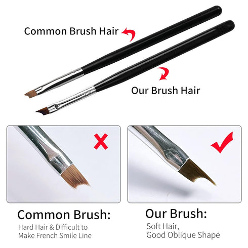 Oblique Head French Tip Nail Brush, Black Handle UV Gel Acrylic Painting Drawing Pen, Pack of 1