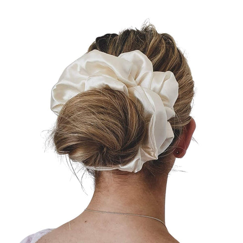 Jumbo Oversized XL Satin Scrunchies for Women, Large Elastic Ties Band for Ponytail Bun, Frizz Prevention (Red)