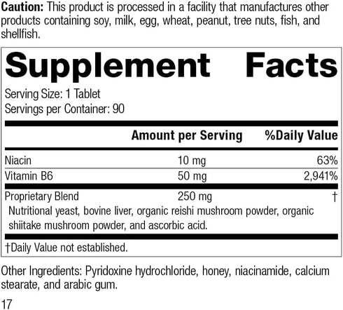 Standard Process B6-Niacinamide - Energy Metabolism, Heart Health, and Digestion Supplement with Vitamin B6, Niacin, Ascorbic Acid, Reishi Mushroom, Shiitake Mushroom, and More - 90 Tablets