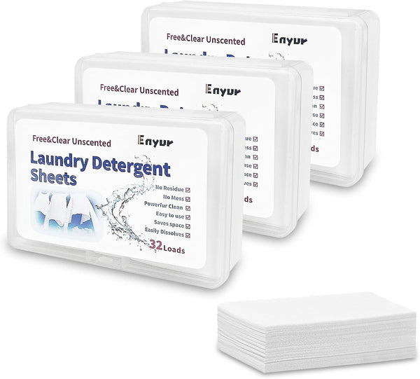 Laundry Detergent Sheets by Enyur, 3 Pack, 96 Loads, Free and Clean for Travel and Home Use