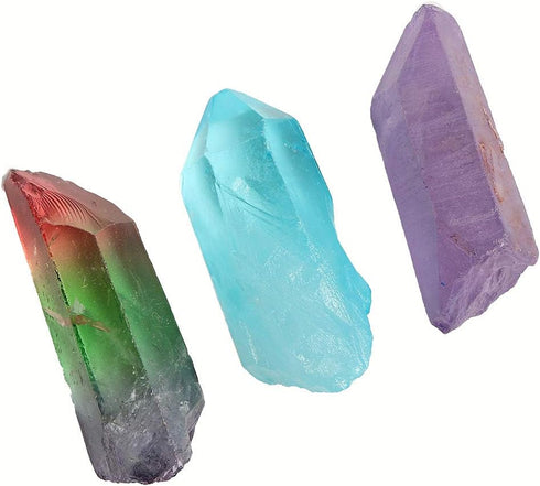JIC Gem 4 pcs Healing Crystal Single Point Wand - Auqa Aura, Angel Aura, Angel Amethyst, Tourmaline