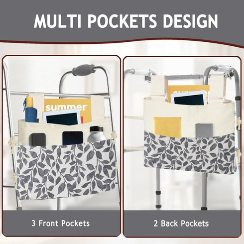 Walker Bag, Washable Walker Accessories Storage Bags with Cup Holder, Handy Walker Basket Pouch Tote Bag for Folding