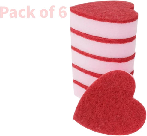 Heart Shaped Dual-Sided Kitchen Sponge - Scrubber for Washing Dishes, Pots, and Household Cleaning (Pink, 6 Pack)