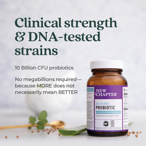 New Chapter Probiotic All-Flora - 60 ct (2 Month Supply) for Complete Gut Health & Advanced Digestion with Prebiotics +