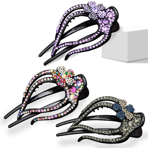Yusier 4PCS Heart Style Ponytail Duckbill Clips, Flower Rhinestone Barrettes for Women, Sparkly Hair Clips