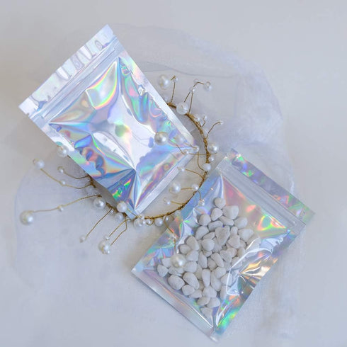 100 Pieces Mylar Holographic Resealable Bags - 3 x 4" Smell Proof Foil Pouch for Party Favor Food Storage (Holographic