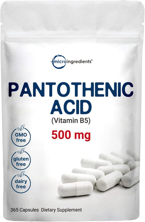 Micro Ingredients Pantothenic Acid Vitamin B5 Supplement, 500mg, 365 Capsules