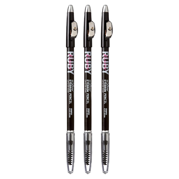 Ruby Kisses GoBrow Eyebrow Pencil, Sharpenable, Longwear, Long Lasting Wooden Pencil for Natural-Looking Brows (3 PACK)