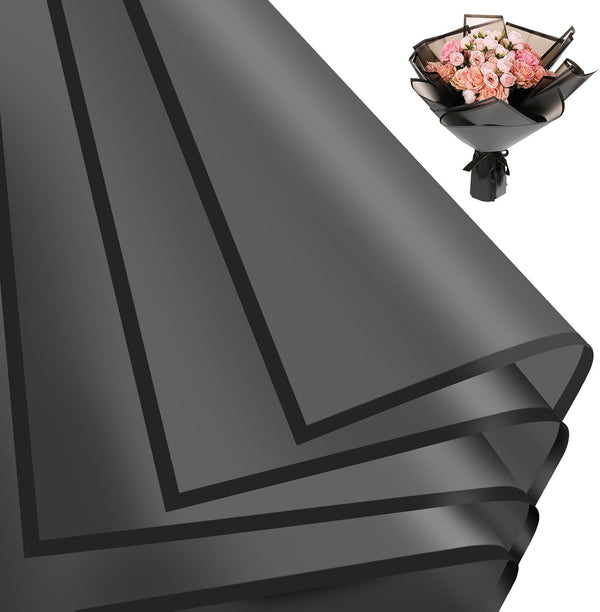 25 Sheets Black Flower Wrapping Paper, Waterproof Floral Paper for Wedding and Birthday Gift Packaging