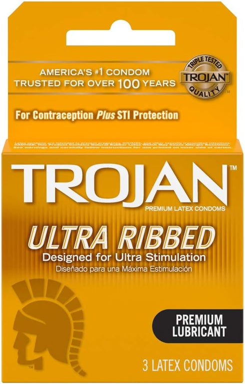 Trojan Ultra Ribbed Lubricated Latex Condoms, 3Ct Pack of 1