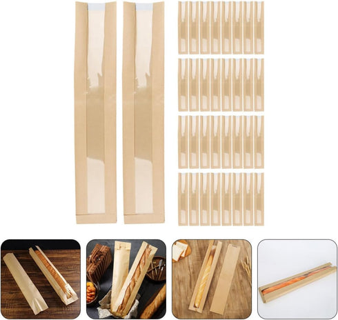 ZUNOXAZ 50pcs Packaging, Kraft Paper Bread Bags with Window for Loaf Baking Wrapping Pouches Suitable for Bakery