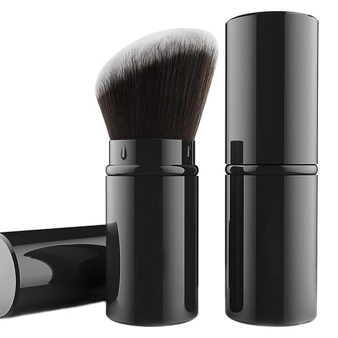 Falliny Retractable Makeup Brush, Angled Kabuki Powder Foundation Brush, Travel Face Blush Brush with Cover