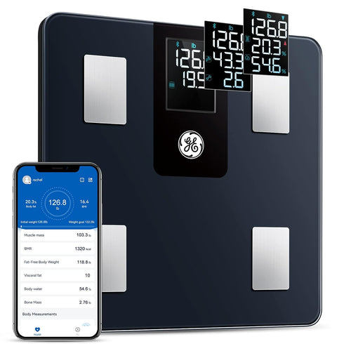 GE Smart Scale for Body Weight and Fat Percentage - Digital Bathroom Weight Scales with LCD Display