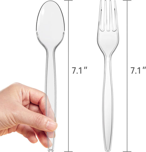 Plastic Forks and Spoons Silverware Set 150PCS, Heavy Duty Utensils 75 Clear Forks 75 Clear Spoons Disposable Utensils by POSATE