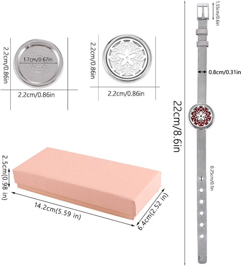 YWLI 10 Essential Oil Diffuser Bracelet with Gift Box Aromatherapy Locket Adjustable Stainless Steel Flowers Watch