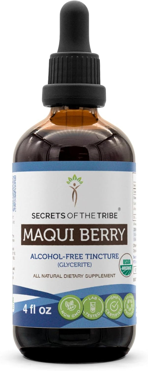 Secrets of the Tribe Maqui Berry USDA Organic - Alcohol-Free High-Potency Herbal Drops, 4 oz