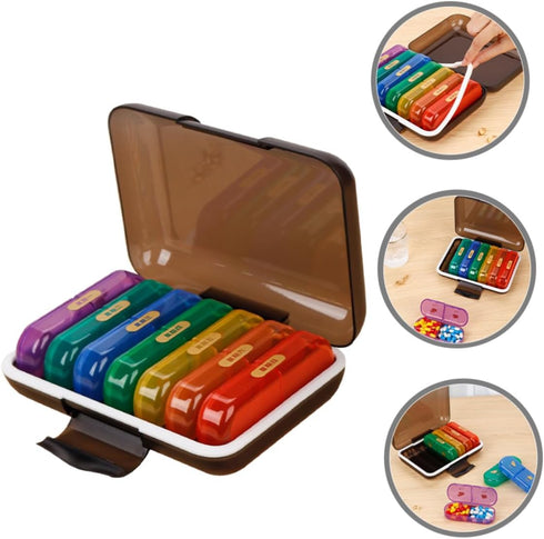 LOEFLIFA Weekly Pill Organizer Case Portable Wear-Resistant Medicine Holder Small Travel Container with Colorful Lid