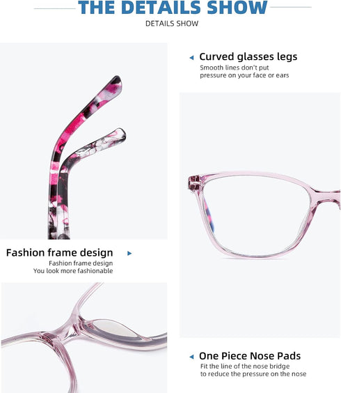 4 Pack Blue Light Blocking Reading Glasses for Women Men, Fashion Square Computer Readers with Spring Hinge