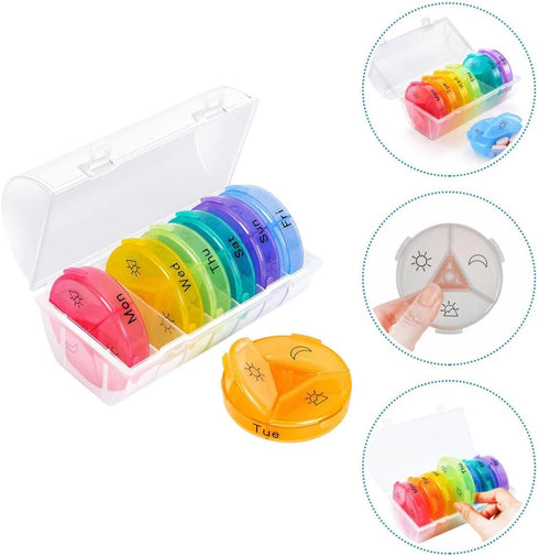 TOPPERFUN 21-Compartment Weekly Portable Pill Organizer Rainbow Plastic Medicine Storage Box for Travel Daily