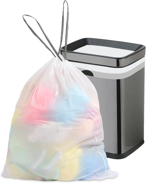 10 Gallon Drawstring Trash Bags, 1 Mil Thick White Garbage Bag, 75 Count for Office Kitchen
