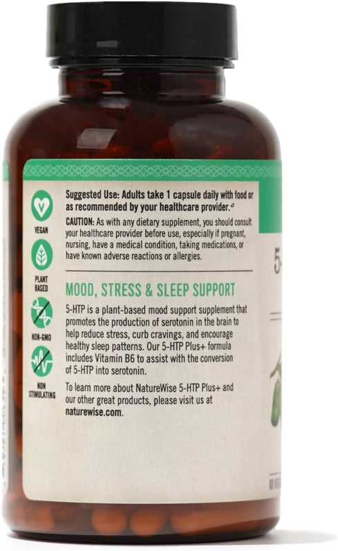 NatureWise 5-HTP 200mg Supplement with Vitamin B6 for Mood Support and Natural Sleep Aid, 60 Count