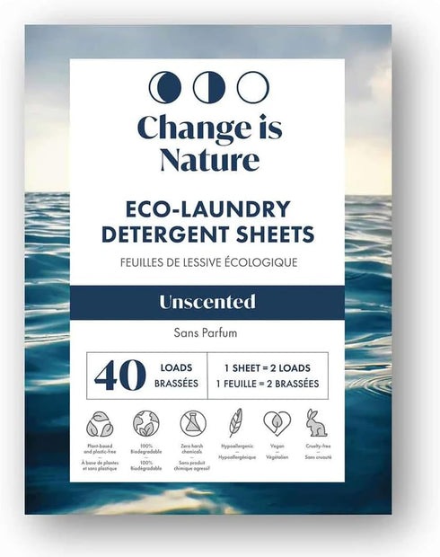 Laundry Sheets, 40 Loads - Unscented, Low Waste, Plastic Free, All Natural Hypoallergenic Soap Detergent for Travel