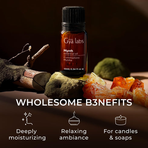 Set Set 2x0.34 oz Myrrh Oil for Skin & Sandalwood Essential Oils for Diffuser - Aromatherapy Grade Essential Oils - fl