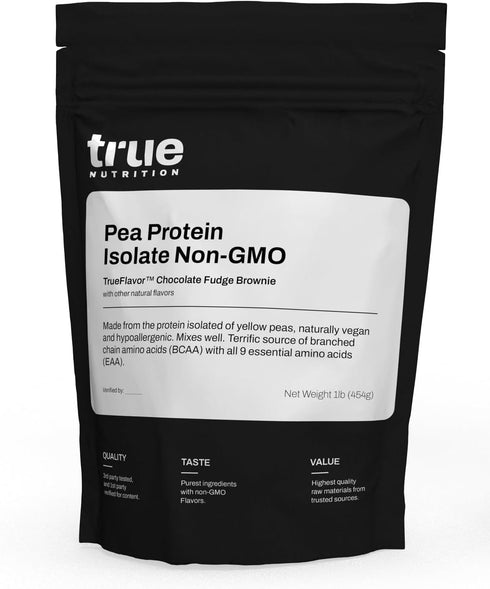 True Nutrition Pea Protein Powder Isolate - 25g Non-GMO Vegan Chocolate Fudge Brownie - 1LB