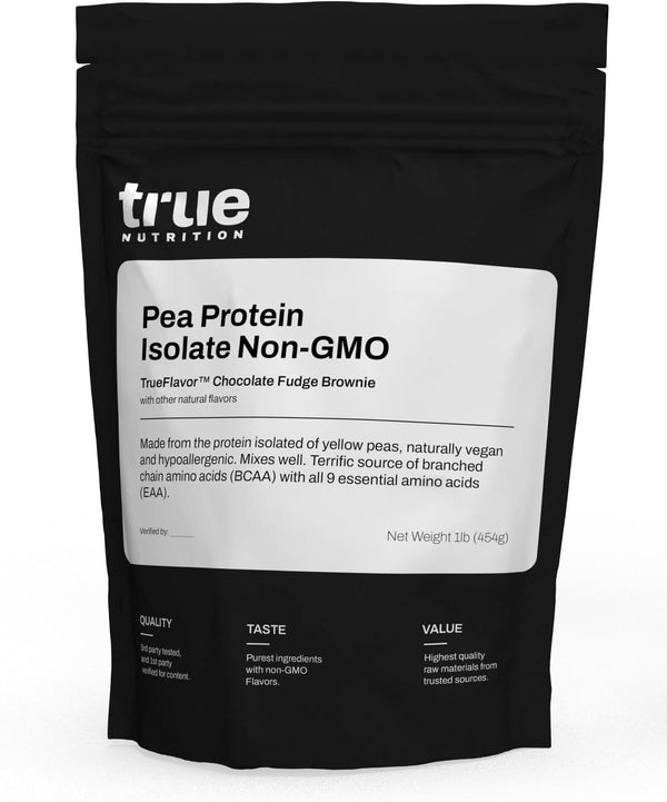 True Nutrition Pea Protein Powder Isolate - 25g Non-GMO Vegan Chocolate Fudge Brownie - 1LB